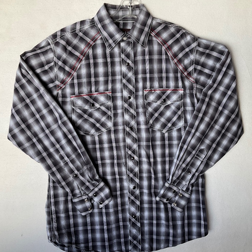 Pintlar Mens Western Cowboy cut Pearl snap Plaid long sleeved shirt size M EUC